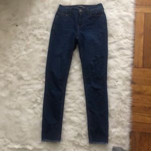 High wasted dark blue denim jeans